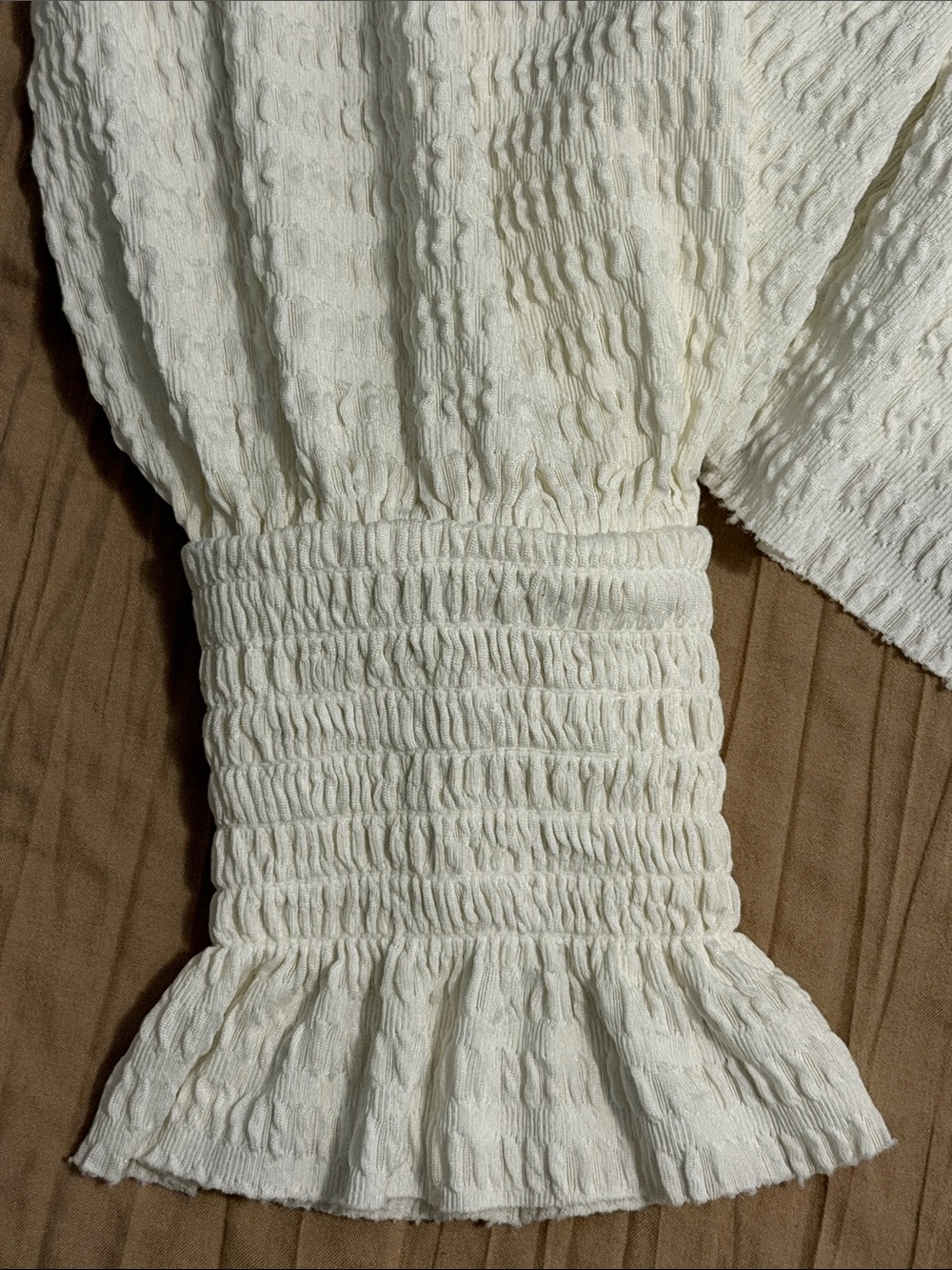Anthropologie White Smocked Peplum Button-Front Blouse - Picture 4 of 6